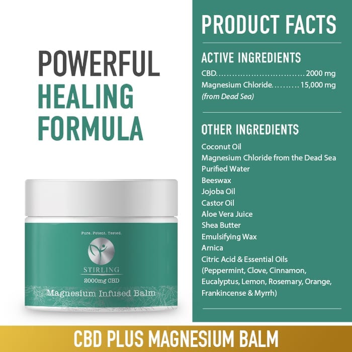 the product facts of stirling's 2000 mg magnesium balm