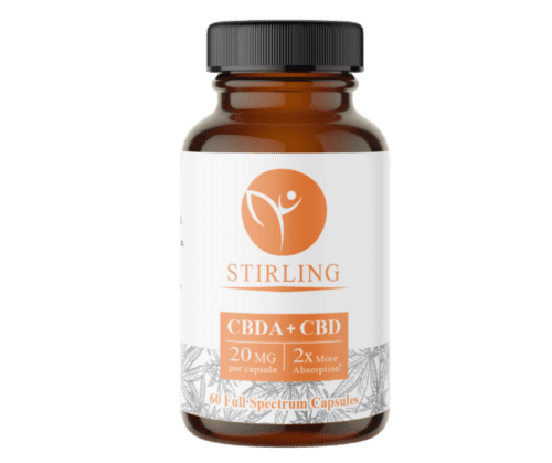a bottle of stirling's cbda and cbd capsules
