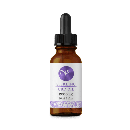a bottle of stirling's berry flavored thc free 3000 mg cbd oil