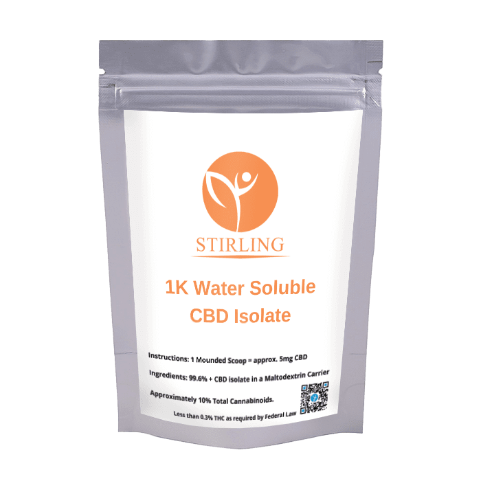 a 1kg pack of Stirling's CBD isolate powder